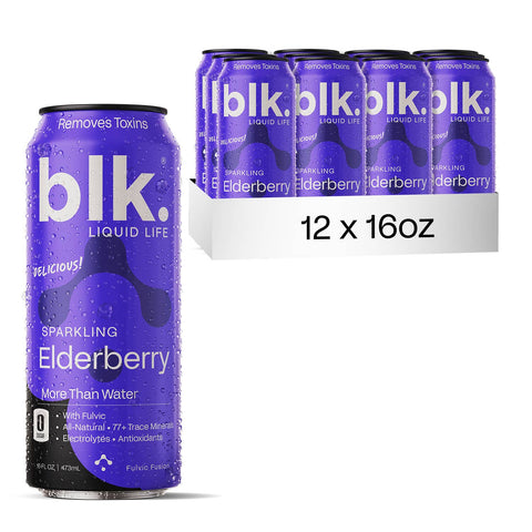 blk. Elderberry Sparkling Water,16oz 12 Pack, Cans
